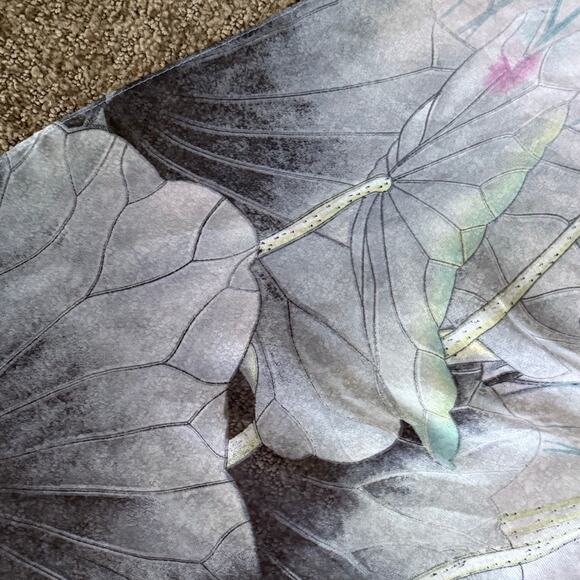 VINTAGE lotus blue green pink floral silky lightweight semi sheer long scarf - Picture 3 of 6